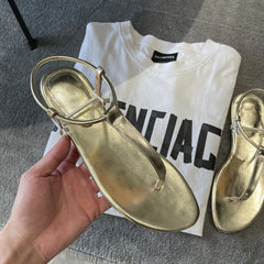 LIZAKOSHT  -  Summer Clip Toe Thong Flipflops Ladies Gold Gladiator Sandals Flats Narrow Band Roman Shoes Female Antiskid Beach Sandalias