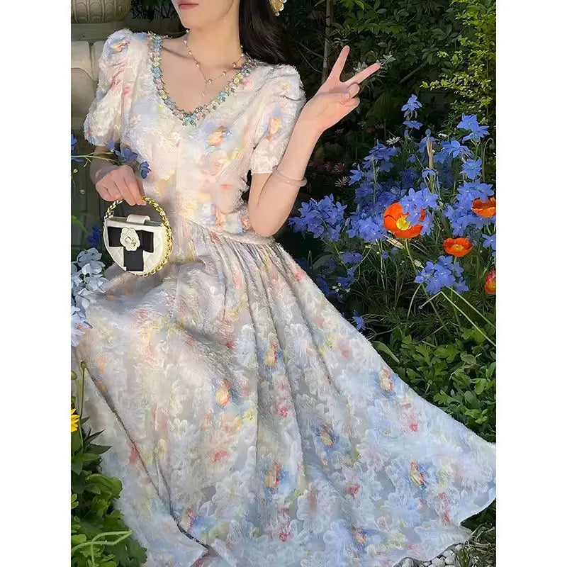 LIZAKOSHT  -  Summer Short Sleeve Dress French Lace Collar