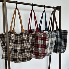 LIZAKOSHT  -  Autumn and Winter Woolen Plaid Shoulder Bag Double Sided Use Handbag Large Capacity Tote Bags For Women