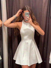 LIZAKOSHT  -  Sexy Solid Halter Backless Short Dresses Women Fashion Sleeveless High Waist Slim Mini Dress Female Summer Chic Casual Robes