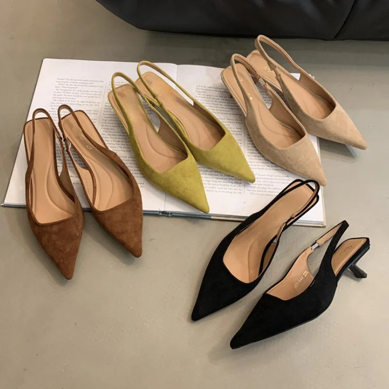 LIZAKOSHT  -  Pointed Toe Elegant Sandals Women Low-heel Office Women Shoes Retro Summer New Shoes Fashion Slingback Shoes Mules Pumps Woman