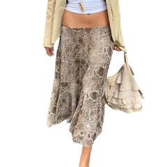 LIZAKOSHT  -  Personalized Street Style Ethnic Snake Pattern Irregular Skirt New Style Slim Fit Retro Mesh Long Skirt for Women