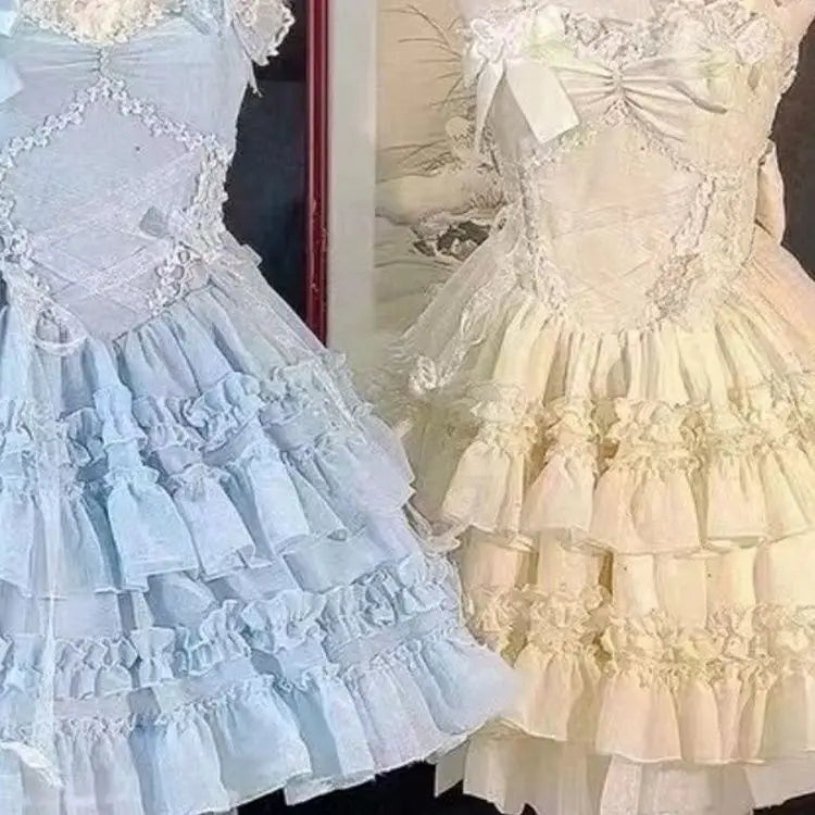 LIZAKOSHT  -  Japan Lolita Niche Sweet Pure Desire Wind Original Design Dress Solid Color Patchwork Lace Princess Sling Jk Sleeveless Slip