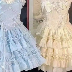 LIZAKOSHT  -  Japan Lolita Niche Sweet Pure Desire Wind Original Design Dress Solid Color Patchwork Lace Princess Sling Jk Sleeveless Slip