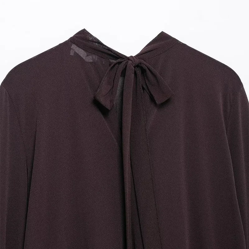 LIZAKOSHT  -  Elegant Shirts Women Loose Ruffles O Neck Long Sleeves Shirt Female 2025 Spring Summer Fashion Solid Soft Lace Up Chiffon Tops