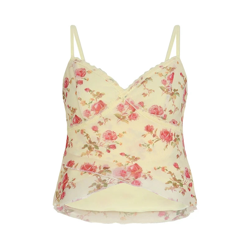 LIZAKOSHT  -  Bodycon Sexy Backless Camisole Floral Print Sleeveless Retro Summer Cropped Tops Elastic Hottie Women's Clothing