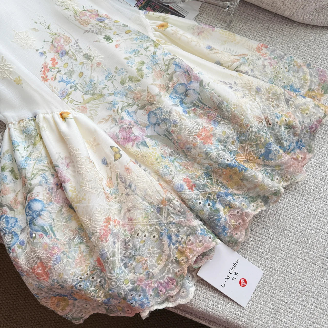 LIZAKOSHT  -  Off White Elegant Kawaii Fairycore Floral Print Chiffon Ruched Waist Halter Mini Dress Women Girls Summer Beach Party Daily Wear