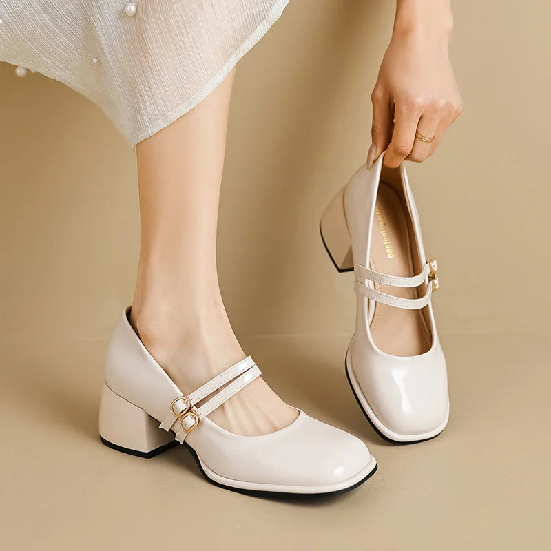 LIZAKOSHT  -  Red Patent Leather Mary Janes Shoes 2025 Summer New Fashion Square Toe Women Pumps Comfort Chunky Heel Retro Ladies Single Shoes