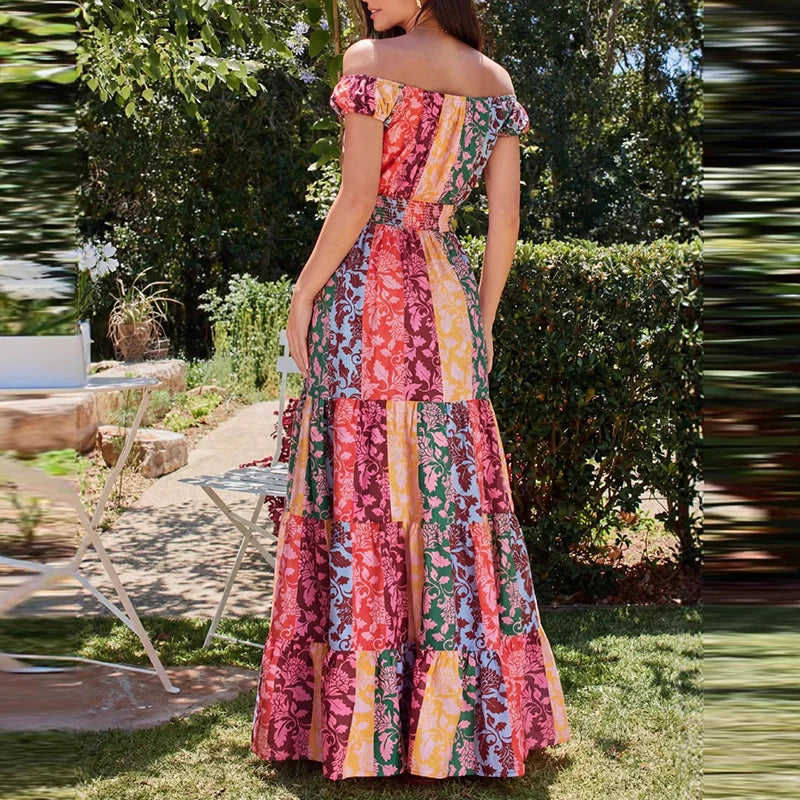 LIZAKOSHT  -  Strap sleeveless comfortable vacation dress retro printed summer new dress casual high waisted women's dress