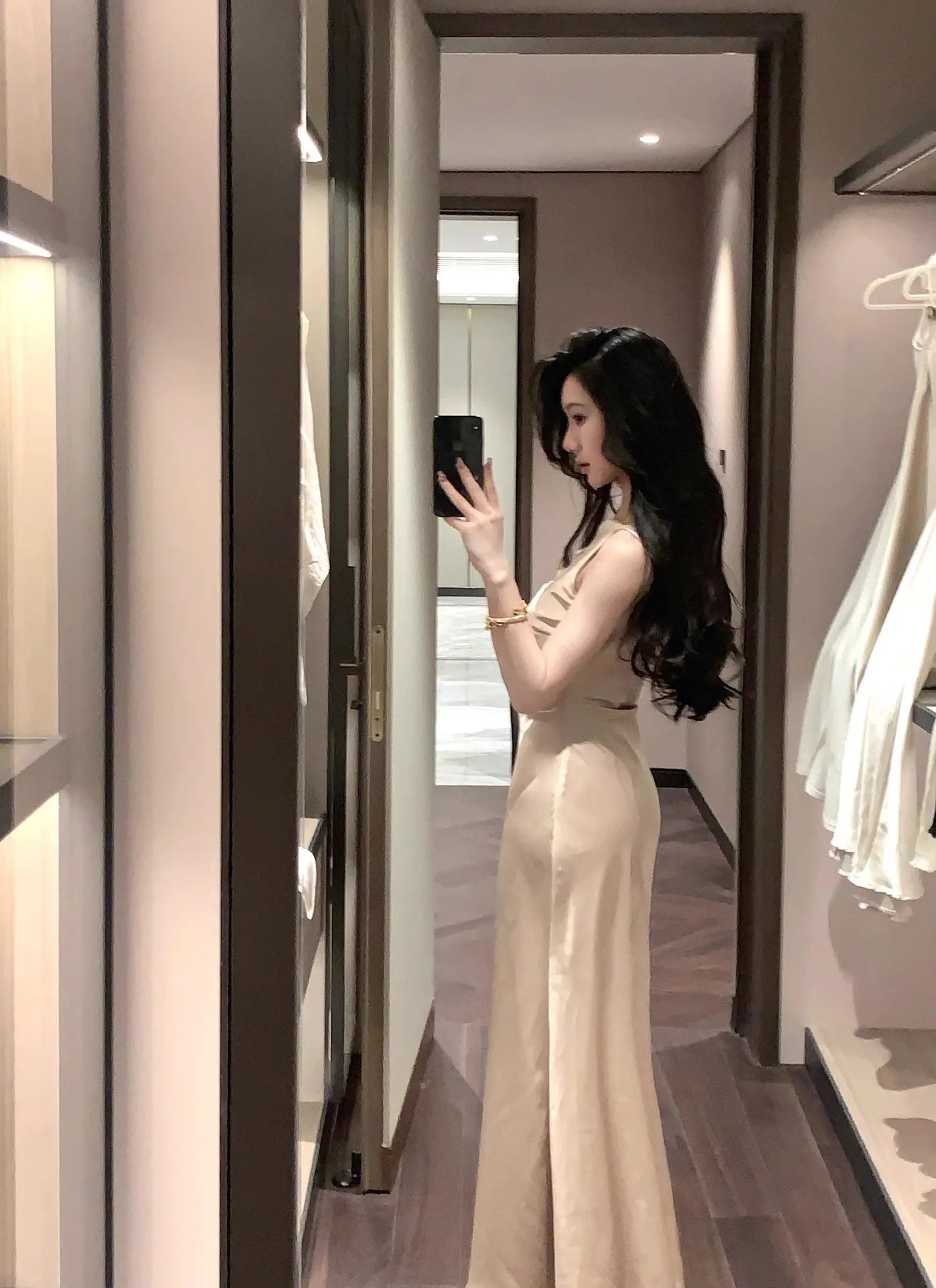 LIZAKOSHT  -  French Temperament Satin Dress New Summer Oblique Shoulder Sling Collar Fishtail Skirt for Women