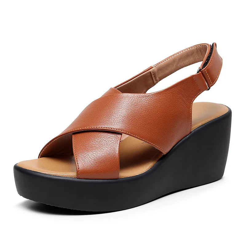 LIZAKOSHT  -  Cowhide Genuine Leather Women Sandal Platform High Heel Shoes Wedges Comfort Women Shoes Casual Trendy Shoes Women Sandals