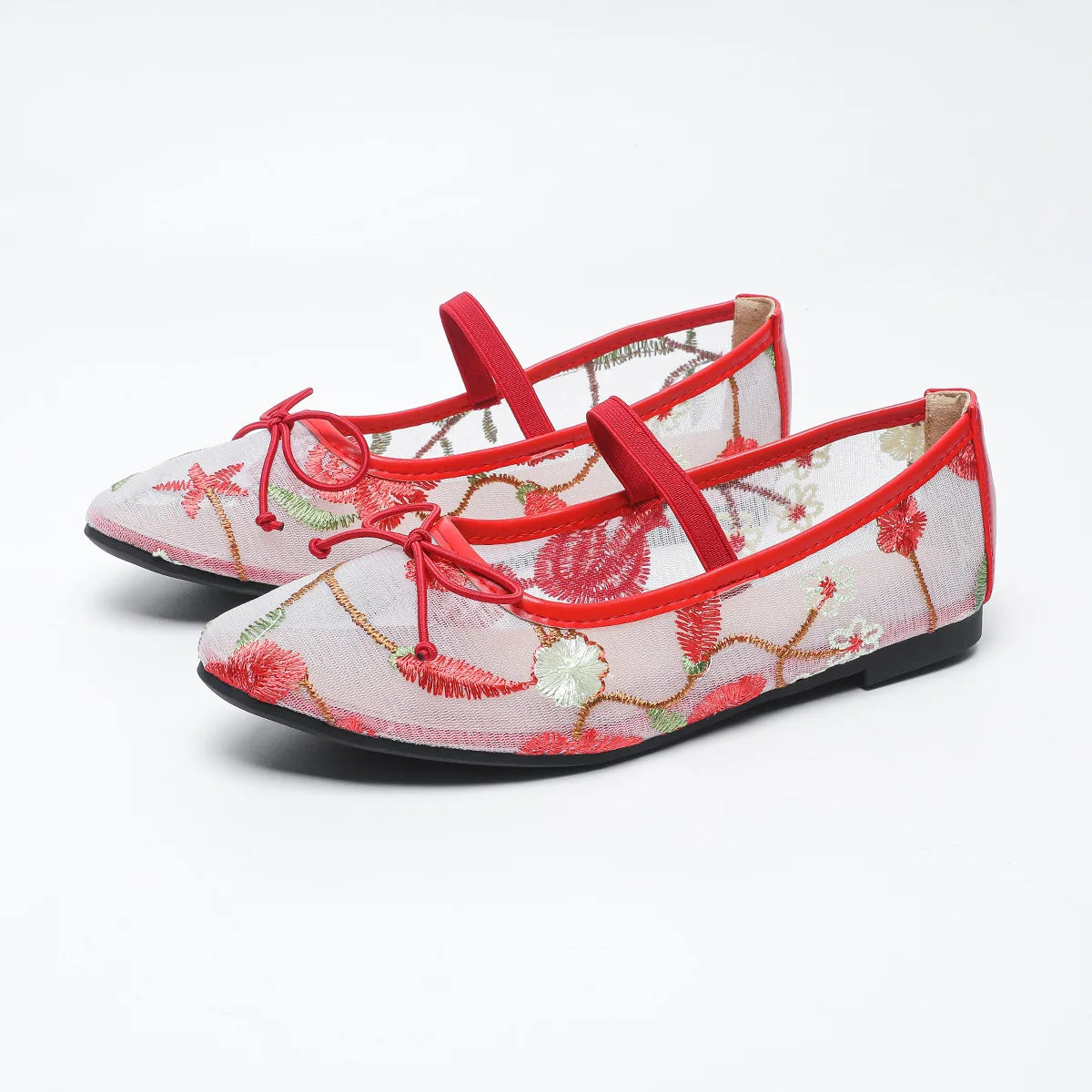 LIZAKOSHT  -  Embroidery Mesh Round Toe Flat Mary Jane Shoes Women Comfort Non-slip Leisure Brand Shallow Sizes 35-43 Soft Sole Ballet Shoes