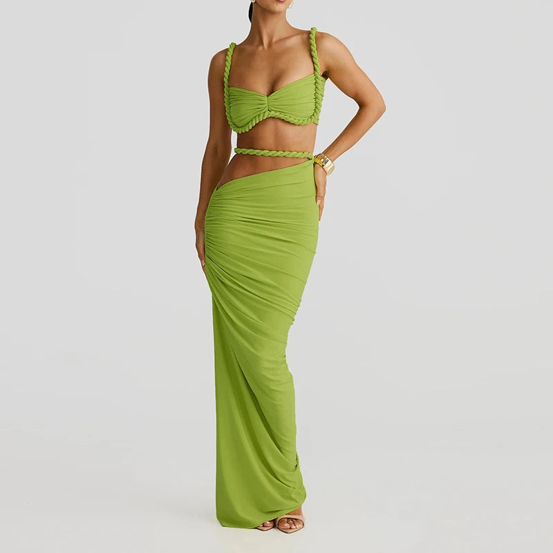 LIZAKOSHT  -  Backless tank top hip hugging skirt seaside vacation style set sexy bikini solid color spring and summer new style set