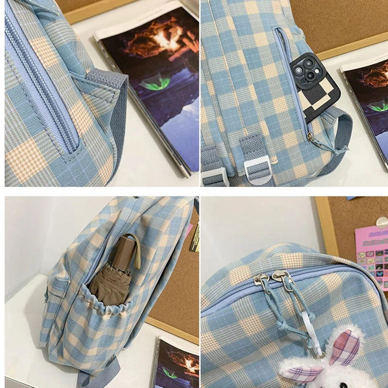 LIZAKOSHT  -  Fashion New Lady Lattice Travel School Bag Female Plaid Cute College Backpack Trendy Women Bag Girl Cool Kawaii Laptop Backpack