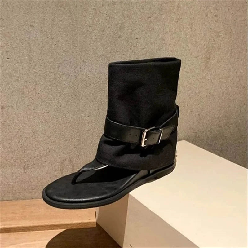 LIZAKOSHT  -  Design Style Height-increasing Insoles Flat Heels Woman Boot Sandals Summer Gladiator Clip Toe Belt Buckle Strap Shoes