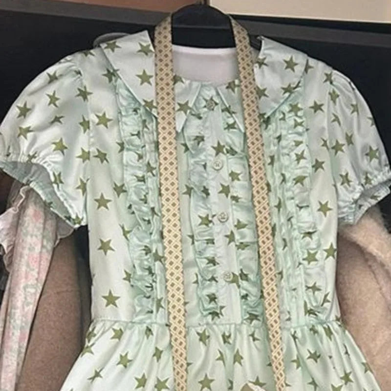 LIZAKOSHT  -  Y2k Print Stars Women Dresses Japanese Style Spring Summer Mini Dress Vintage Elegant Sweet Vestidos Mujer