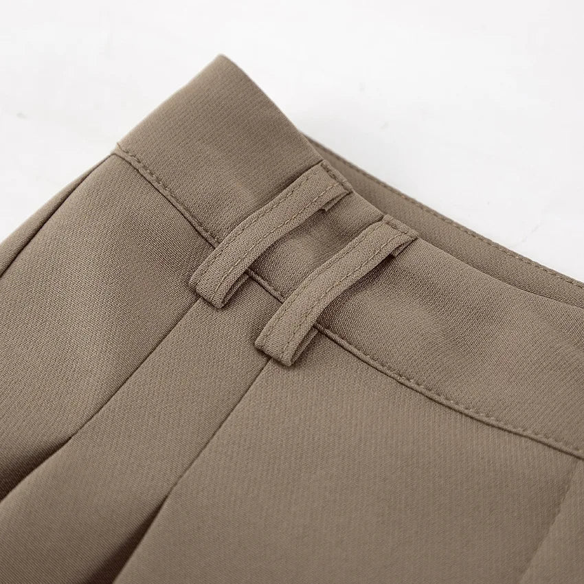 LIZAKOSHT  -  Women's Khaki Sleeveless Vest & Pants Set 2025 Spring Summer Casual High Waist 2PCS Wide Leg Pants Fashion Office Wear