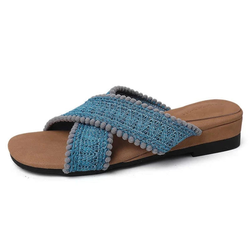 LIZAKOSHT  -  Summer Women Fashion Weave Cross Slippers Casual Comfort Wedges Heel Beach Vacation Slides Shoes