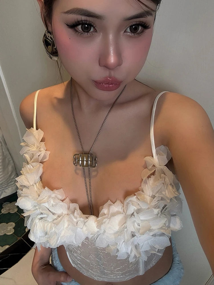 LIZAKOSHT  -  Sexy Dating 2-Piece Set Women Appliques Shirring Jacquard Camisole+Zip Furry Peach Hip Skirt Hottie Party Clubwear