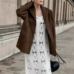 LIZAKOSHT  -  Leisure Suit Coat Women's Suede Autumn and Winter Jacket Commuter Wind Women's Coat
