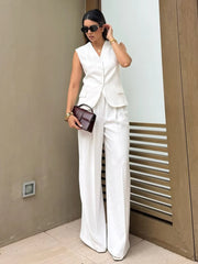 LIZAKOSHT  -  Summer Ladies Nightwear 2 Piece Set V-Neck Sleepwear Sleeveless Pajamas Backless Nightgowns Pants Female Nightie Suit