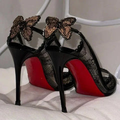 LIZAKOSHT  -  Sexy Lace Bowknot Thin Heels Women Summer 2025 Peep Toev Slingback Sandals Female Designer Brand Party Women Pumps Zapatos Mujer