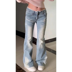 LIZAKOSHT  -  Light Lace Trim Flared Straight Leg Jeans Women's Retro Low Waist Slimming Non Fitting New 2025 Model Casual Fashion