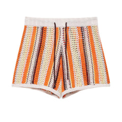 LIZAKOSHT  -  Casual Knitted Drawstring Stripe Shorts Women's Comfortable Spring New Style Breathable Elastic Waist Three-quarter Length Pants