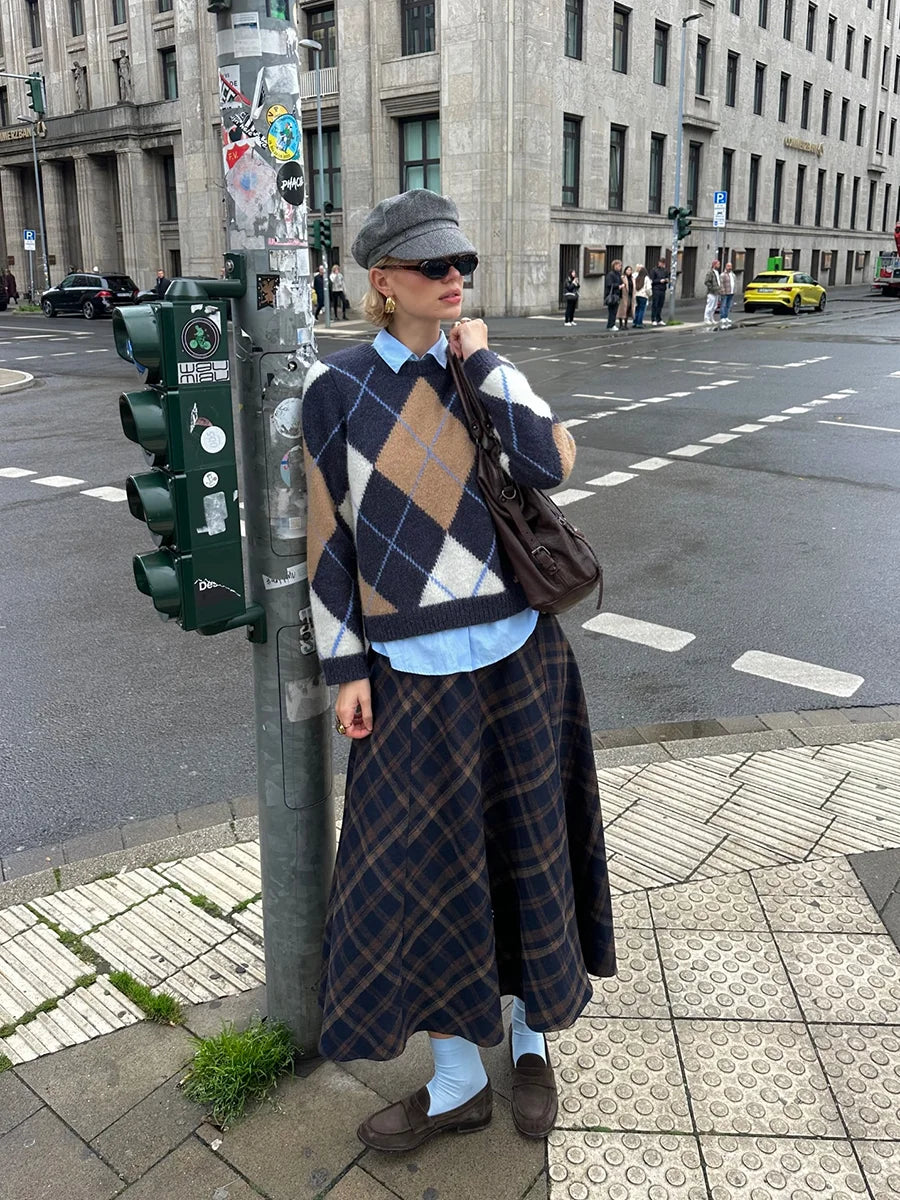 LIZAKOSHT  -  Navy Sweaters Woman Autumn Round Neck Long Sleeve Short Pullover Top Female Vintage Streetwear Preppy Style Jumpers New