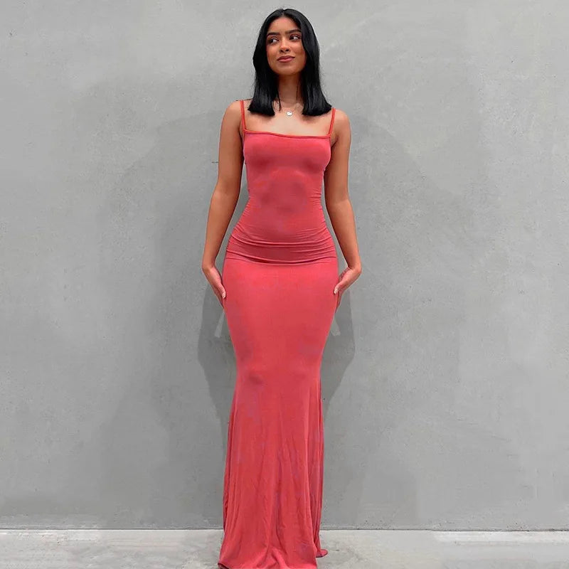LIZAKOSHT  -  Fashion Elegant Temperament Pure Desire Sexy Long Milk Silk Wrap Dr Women's Summer Basic Thin Fabric Mid Waist Gown Tail Skirt