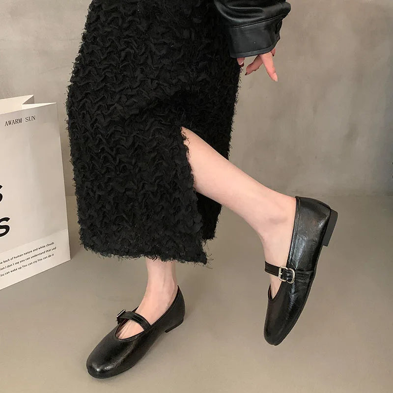 LIZAKOSHT  -  Spring Brand Women Flats Soft Leather Eelgant Dress Shoes Round Toe Shallow Slip On Ladies Casual Ballet Shoes New Woman
