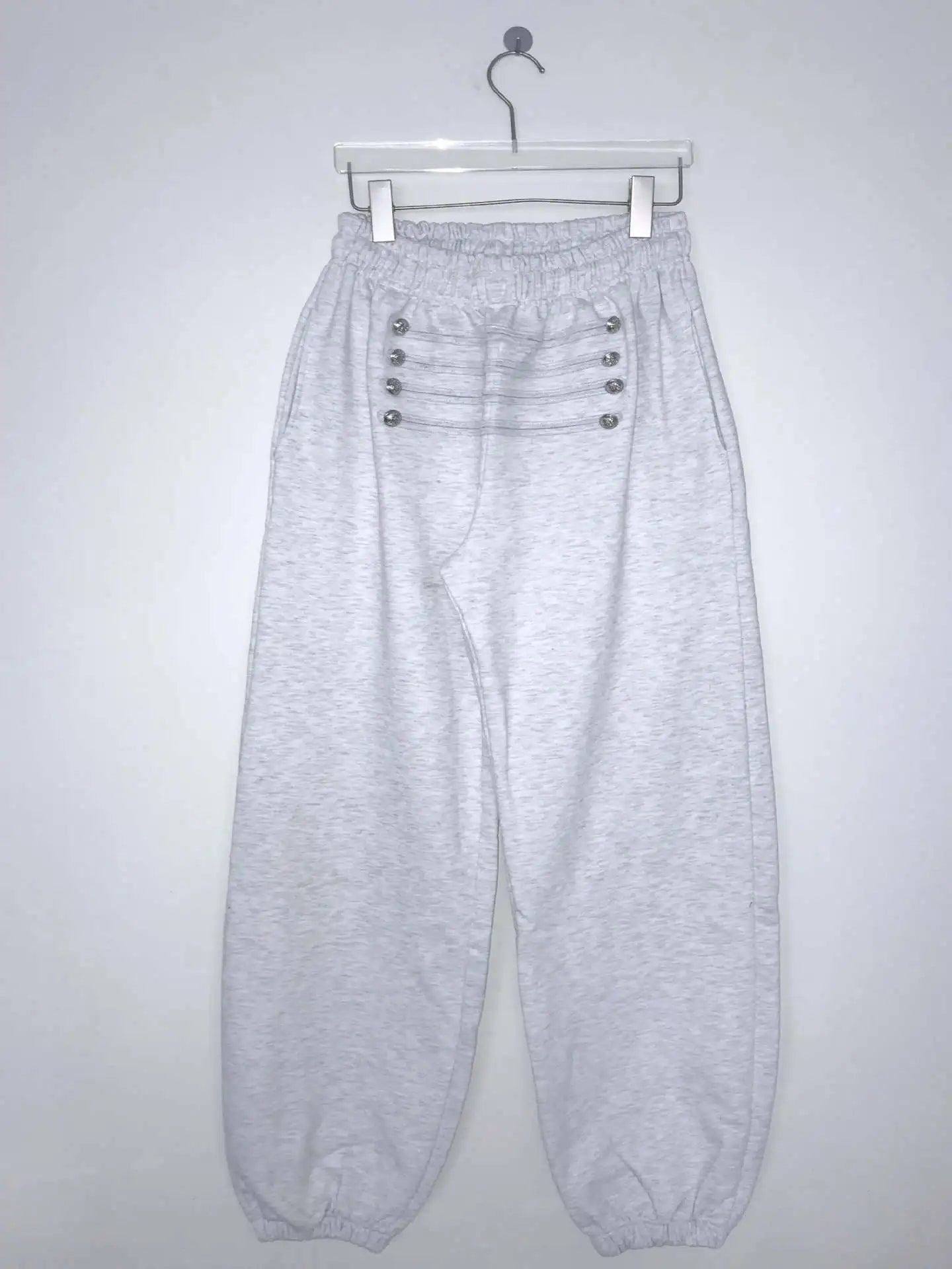 LIZAKOSHT  -  Y2K Tide Gray drawstring ankle-length sweatpants Double row Silver snap cord Bottoms Harajuku Punk Cool Girl Chic Lower garment