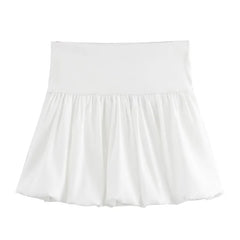 LIZAKOSHT  -  Women White Flower Bud Shorts Skirts New Fashion Street Solid Color Simple Lantern Mini Slim-fit Skirts for Women Clothing