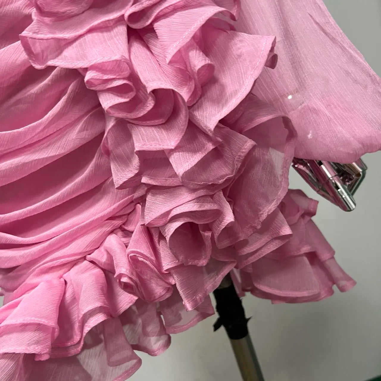 Lizakosht Spring and Autumn Dress Minority Chiffon V-neck Long Sleeve Fold Waist ruffled skirt Holiday Dress