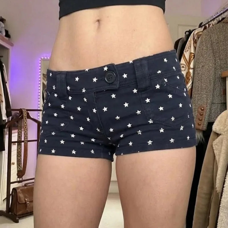LIZAKOSHT  -  Y2k Spice Girl High Street Summer Low Waist Denim Pants Harajuku Fashion Popular Star Print Casual Trousers Casual Punk Hot Pant