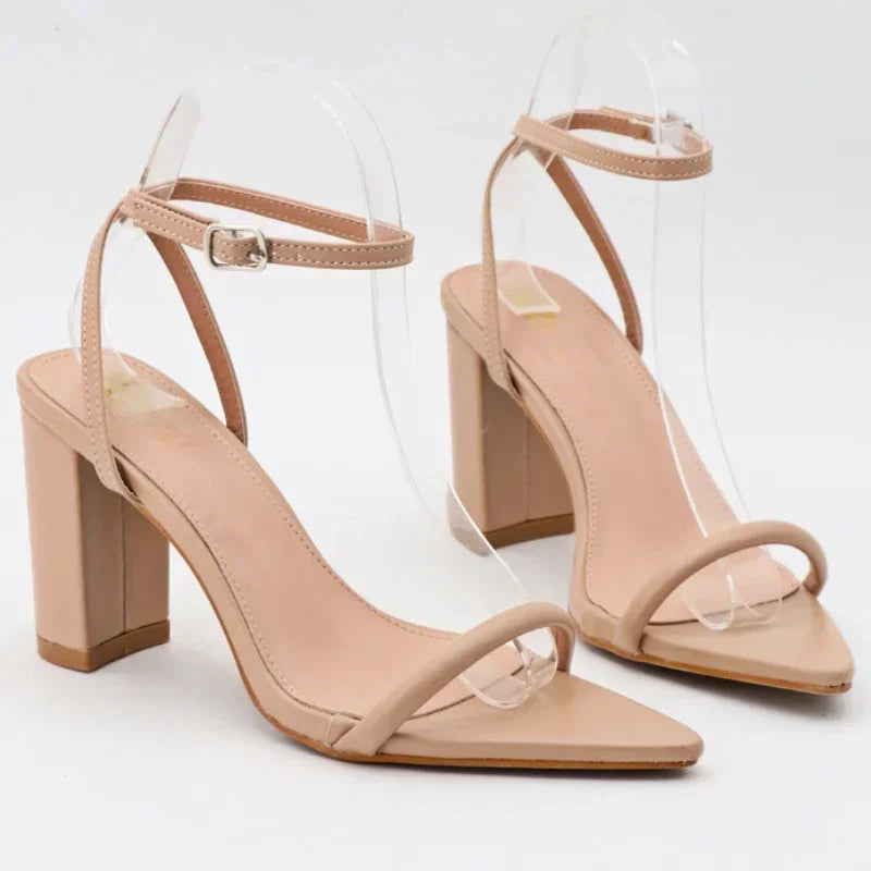 LIZAKOSHT  -  Fashion Chunky High Heel Pointed Toe Sandals for Women Sexy Open Toe Narrow Strap Ankle Strap Women's Elegant High Heel Shoes