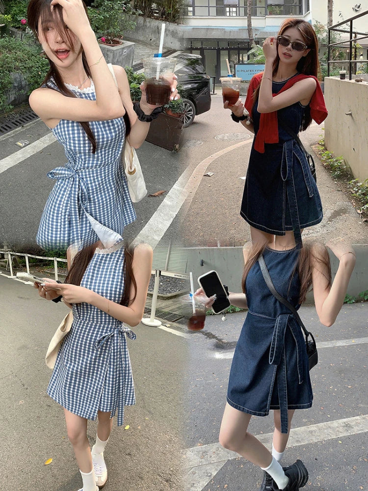LIZAKOSHT  -  New Elegant Sleeveless Y2k Mini Dress Women 2000s Casual Outwear Short Party Dress Vintage One Piece Dress Korean Fashion