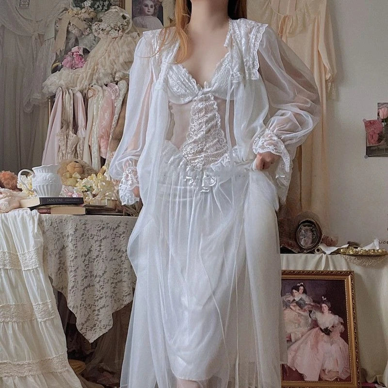 LIZAKOSHT  -  Elegant Women Suspender Nightgown Set with Thin Cardigan Soft Solid Color Homewear French Style Casual Daily Loungewear