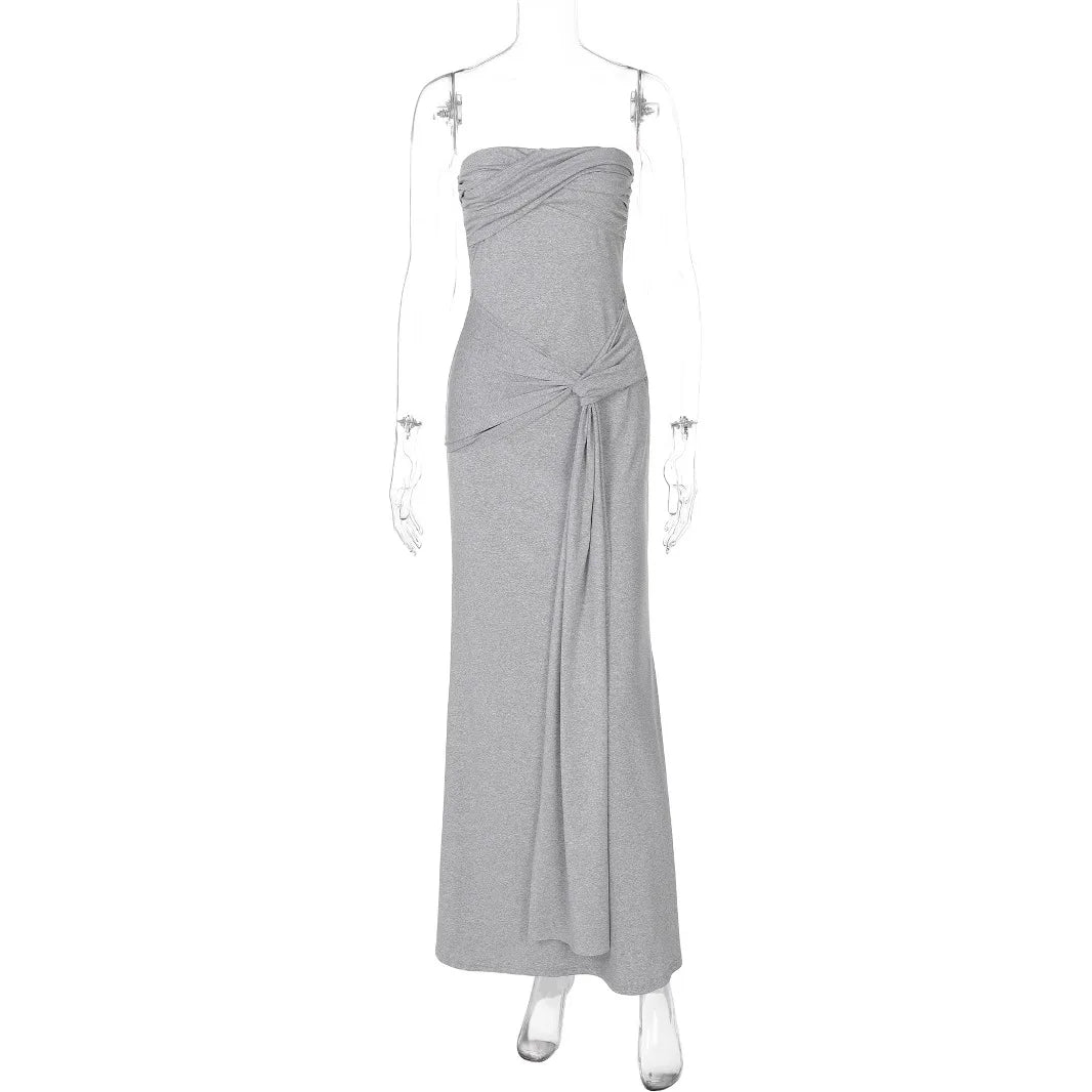 LIZAKOSHT  -  New Product Temperament Intellectual Wrinkle Off Shoulder Design Sense Hanging Belt Waist for Slimming and Skincare Dress