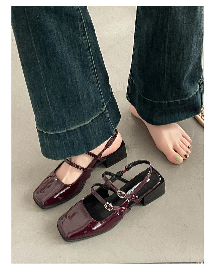 LIZAKOSHT  -  Retro Style Summer Thick Heel Women Sandals Fashion Square Toe Singbacks Shoes Ladies Elegant Party Dress Sandalias