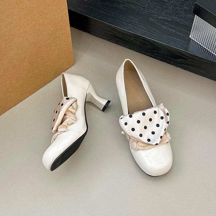 LIZAKOSHT  -  Vintage Polka Dot Thick Heel Women Mary Jane Shoes Outdoor Slip On Pumps Spring Autumn Eelgant Dress Leather Single Shoes
