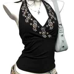 LIZAKOSHT  -  New Vintage Punk Black Slim Slash Neck Vest Women High Street Sexy Backless Tees Summer Japanese Subculture Retro Tank Tops