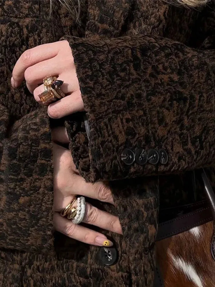 LIZAKOSHT  -  Leopard Turn-down Collar Coats Women Single-Breasted Long Sleeved Jackets For Woman Autumn Winter Office Vintage Outwears