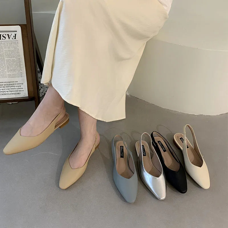 LIZAKOSHT  -  Fashion Pointed Toe Flats Shoes Women Slingback Sandals Elegant Mules Female Shallow Ballet Casual Loafers Sliver Zapatos Mujer