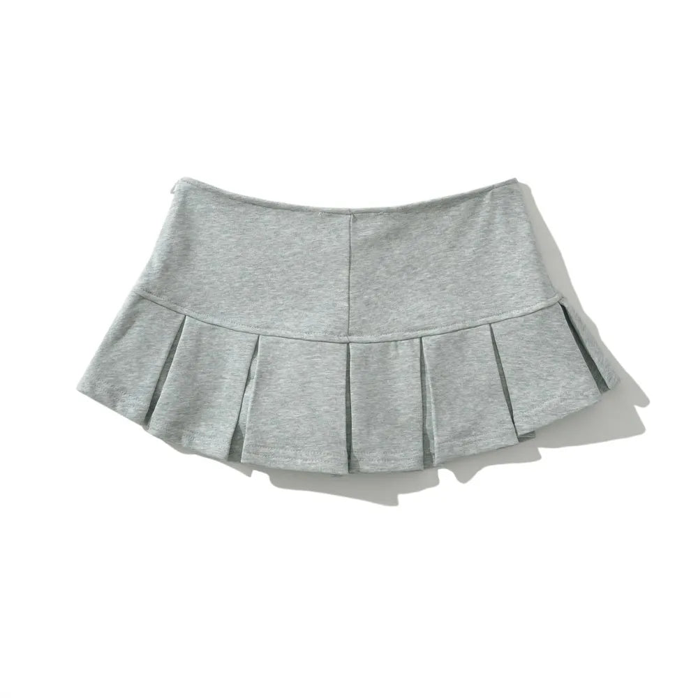 LIZAKOSHT  -  4 COLORS Y2K Side Zipper Grey Pleated Mini Skirt Sexy Low Waist Short Skater Skirts with shorts underwear