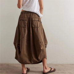 LIZAKOSHT  -  Women Y2k Cargo Parachute Long Skirt Drawstring Hem Pleated Bubble Maxi Skirts with Pockets Spring Vintage Streetwear