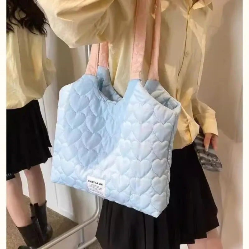 LIZAKOSHT  -  Harajuku Blue Shoulder Bags Women Transparent Large Capacity Casual Tote Bag Ladies Sweet Canvas Messenger Bag Aesthetic
