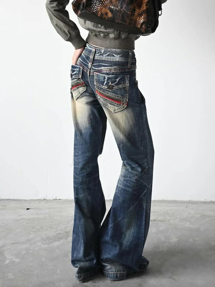 LIZAKOSHT  -  American Vintage Y2K Flare Jeans Women Low Rise Slim Fit Bell Bottom Denim Pants Hot Girl Retro Fashion Chic Streetwear Trousers