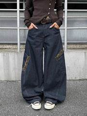 LIZAKOSHT  -  Women Streetwear Wide Leg Jeans Harajuku Camouflage Leopard Patchwork Denim Pants American Vintage Hottie Y2K Machete Trousers