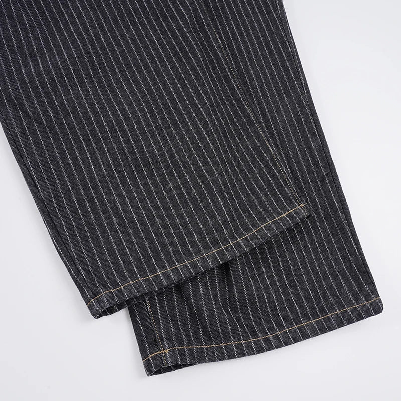 LIZAKOSHT  -  Women Striped Relaxed Fit Jeans Retro Low Rise Wide Leg Denim Pants Grunge Loose Trousers Spring Y2K Clothes